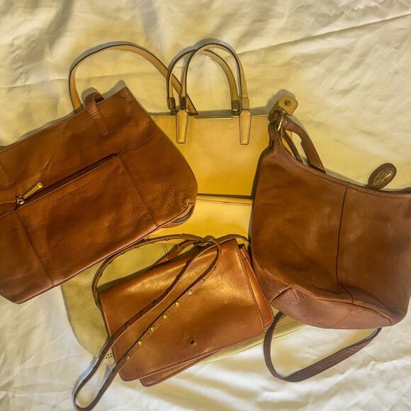 5pc LEATHER Handbag Bundle: COACH Saffiano Tote, BORN Crossbody, Stone Mountain - Picture 2 of 16